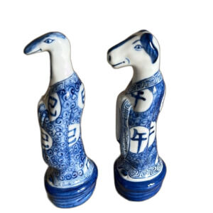 Blue White Porcelain Greek Key Figurines Home Decor